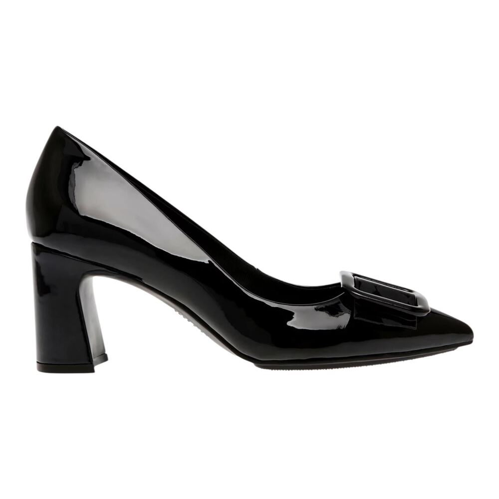 Anne Klein Black Patent Block Heel Pumps with Buckle - Picture 2 of 6